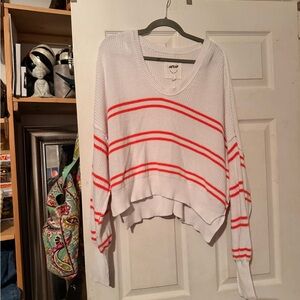 Aerie White and Pink Knit Top/Sweater
